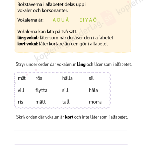 Långa och korta vokaler - Språkövningar för årskurs 1-3
