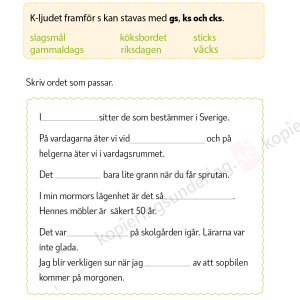 K-ljudet framför s - Språkövningar för årskurs 2-5
