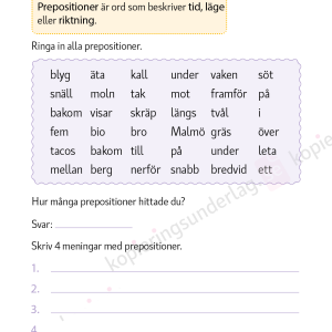 Prepositioner - Språkövningar för årskurs 2-6